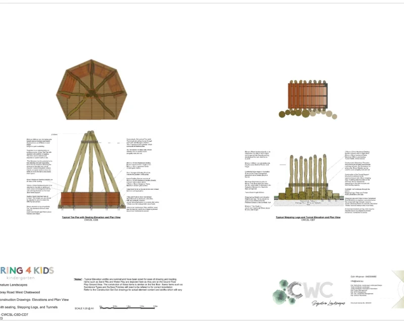 Teepee, Stepping logs and Tunnel School Concept Design
